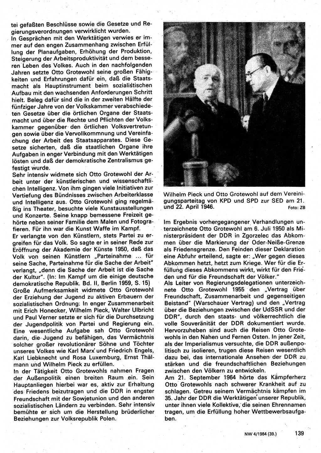 Neuer Weg (NW), Organ des Zentralkomitees (ZK) der SED (Sozialistische Einheitspartei Deutschlands) für Fragen des Parteilebens, 39. Jahrgang [Deutsche Demokratische Republik (DDR)] 1984, Seite 139 (NW ZK SED DDR 1984, S. 139)