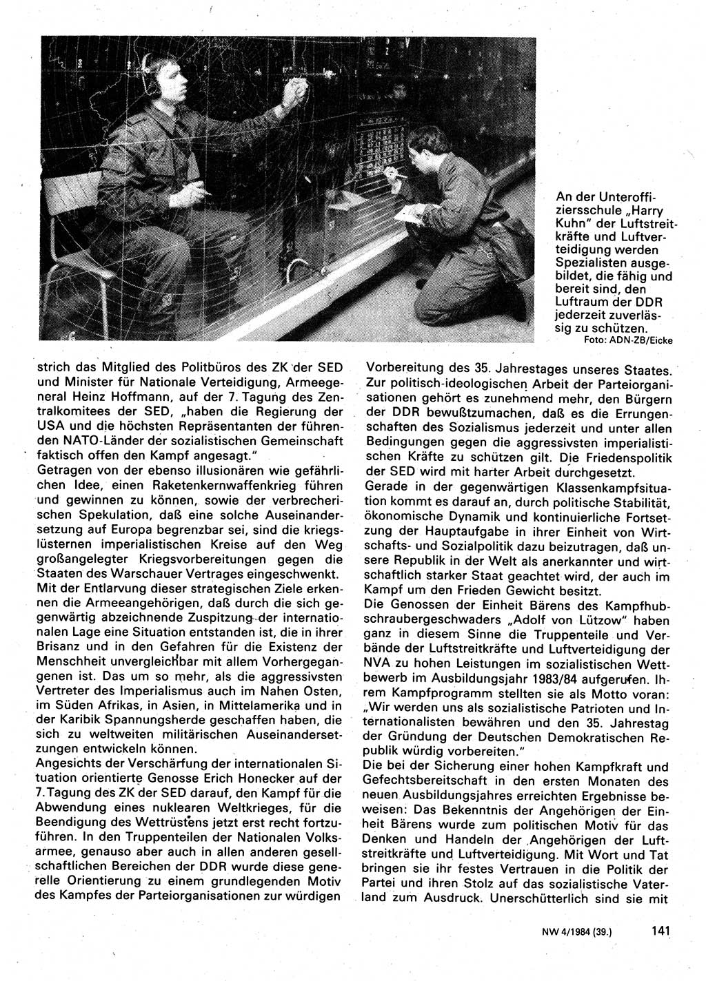 Neuer Weg (NW), Organ des Zentralkomitees (ZK) der SED (Sozialistische Einheitspartei Deutschlands) für Fragen des Parteilebens, 39. Jahrgang [Deutsche Demokratische Republik (DDR)] 1984, Seite 141 (NW ZK SED DDR 1984, S. 141)