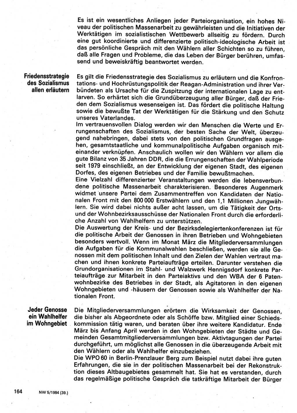 Neuer Weg (NW), Organ des Zentralkomitees (ZK) der SED (Sozialistische Einheitspartei Deutschlands) für Fragen des Parteilebens, 39. Jahrgang [Deutsche Demokratische Republik (DDR)] 1984, Seite 164 (NW ZK SED DDR 1984, S. 164)