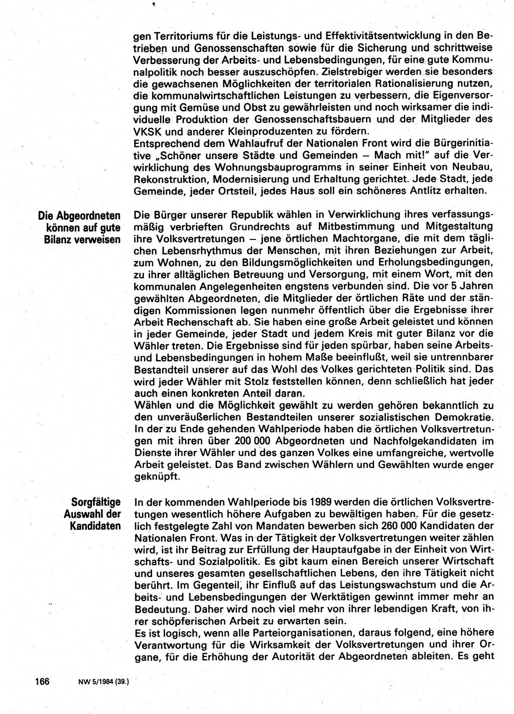 Neuer Weg (NW), Organ des Zentralkomitees (ZK) der SED (Sozialistische Einheitspartei Deutschlands) für Fragen des Parteilebens, 39. Jahrgang [Deutsche Demokratische Republik (DDR)] 1984, Seite 166 (NW ZK SED DDR 1984, S. 166)