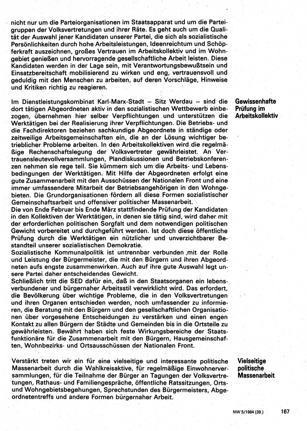 Neuer Weg (NW), Organ des Zentralkomitees (ZK) der SED (Sozialistische Einheitspartei Deutschlands) für Fragen des Parteilebens, 39. Jahrgang [Deutsche Demokratische Republik (DDR)] 1984, Seite 167 (NW ZK SED DDR 1984, S. 167)