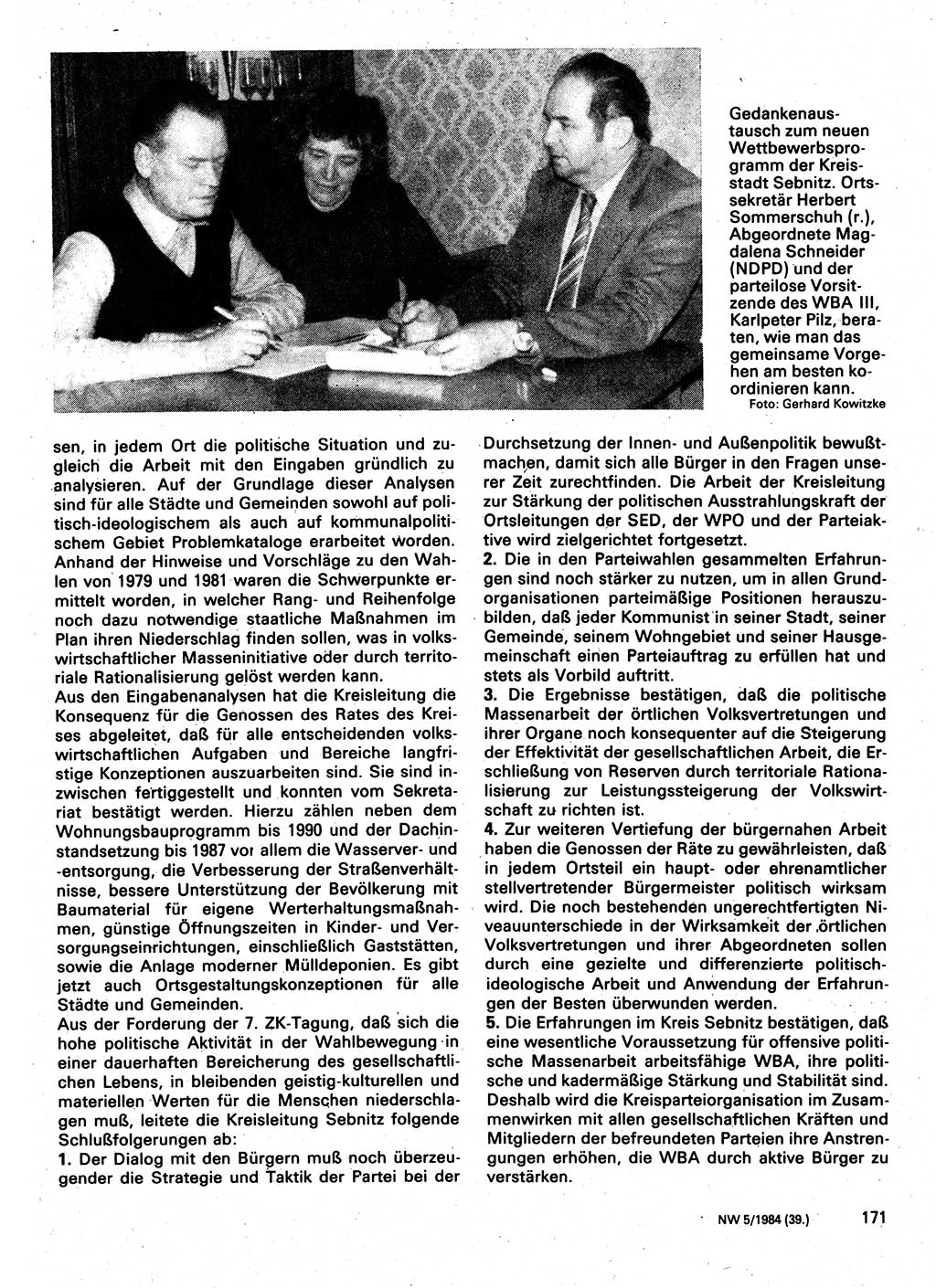 Neuer Weg (NW), Organ des Zentralkomitees (ZK) der SED (Sozialistische Einheitspartei Deutschlands) für Fragen des Parteilebens, 39. Jahrgang [Deutsche Demokratische Republik (DDR)] 1984, Seite 171 (NW ZK SED DDR 1984, S. 171)