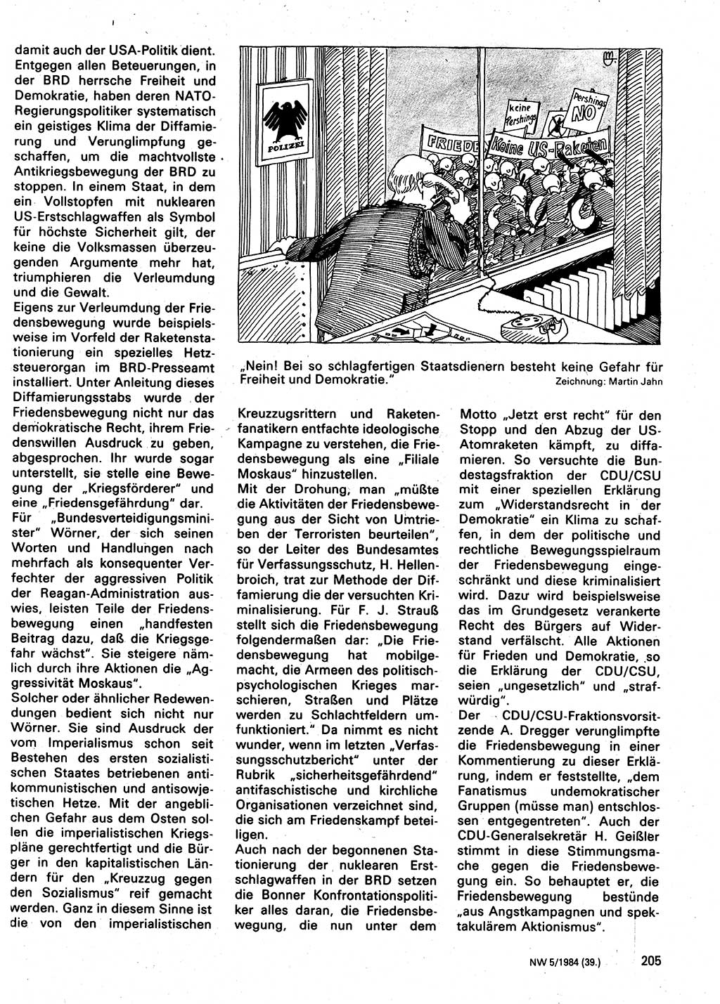 Neuer Weg (NW), Organ des Zentralkomitees (ZK) der SED (Sozialistische Einheitspartei Deutschlands) für Fragen des Parteilebens, 39. Jahrgang [Deutsche Demokratische Republik (DDR)] 1984, Seite 205 (NW ZK SED DDR 1984, S. 205)