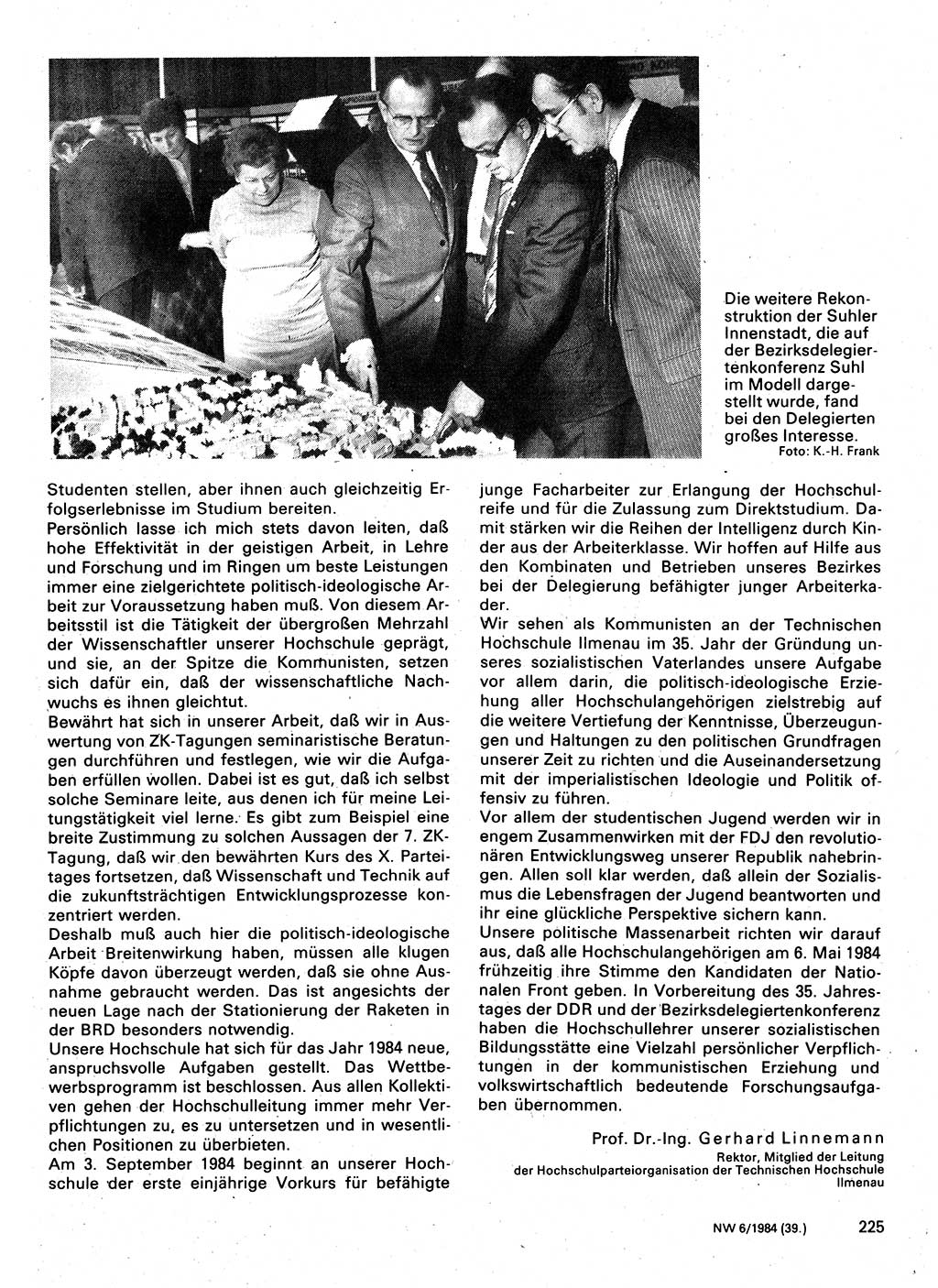 Neuer Weg (NW), Organ des Zentralkomitees (ZK) der SED (Sozialistische Einheitspartei Deutschlands) für Fragen des Parteilebens, 39. Jahrgang [Deutsche Demokratische Republik (DDR)] 1984, Seite 225 (NW ZK SED DDR 1984, S. 225)