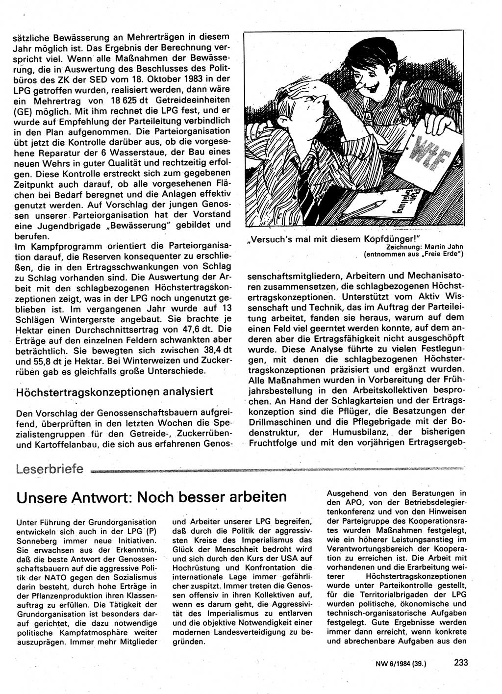 Neuer Weg (NW), Organ des Zentralkomitees (ZK) der SED (Sozialistische Einheitspartei Deutschlands) für Fragen des Parteilebens, 39. Jahrgang [Deutsche Demokratische Republik (DDR)] 1984, Seite 233 (NW ZK SED DDR 1984, S. 233)