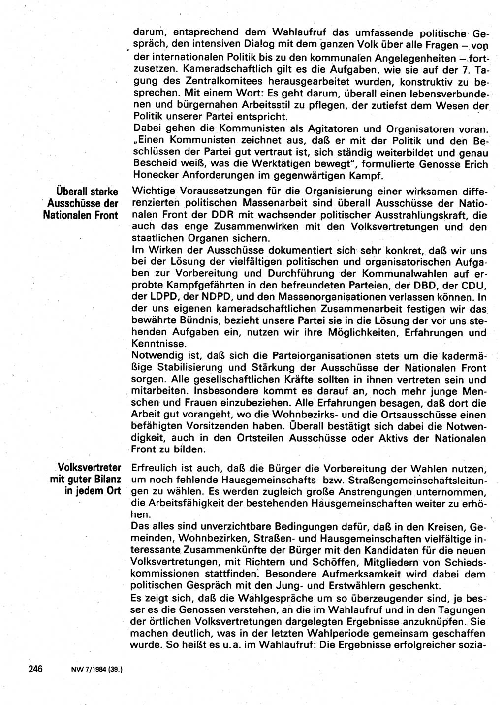 Neuer Weg (NW), Organ des Zentralkomitees (ZK) der SED (Sozialistische Einheitspartei Deutschlands) für Fragen des Parteilebens, 39. Jahrgang [Deutsche Demokratische Republik (DDR)] 1984, Seite 246 (NW ZK SED DDR 1984, S. 246)
