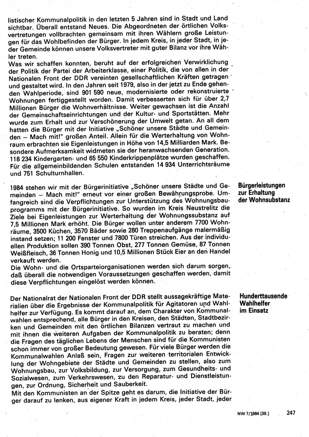 Neuer Weg (NW), Organ des Zentralkomitees (ZK) der SED (Sozialistische Einheitspartei Deutschlands) für Fragen des Parteilebens, 39. Jahrgang [Deutsche Demokratische Republik (DDR)] 1984, Seite 247 (NW ZK SED DDR 1984, S. 247)