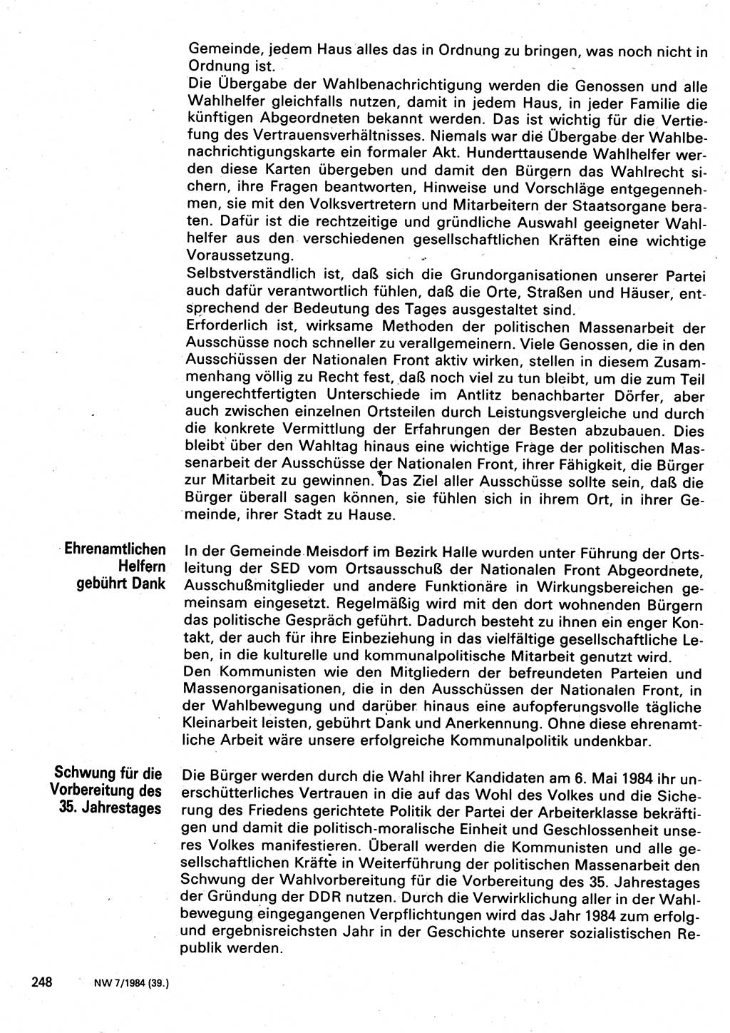 Neuer Weg (NW), Organ des Zentralkomitees (ZK) der SED (Sozialistische Einheitspartei Deutschlands) für Fragen des Parteilebens, 39. Jahrgang [Deutsche Demokratische Republik (DDR)] 1984, Seite 248 (NW ZK SED DDR 1984, S. 248)