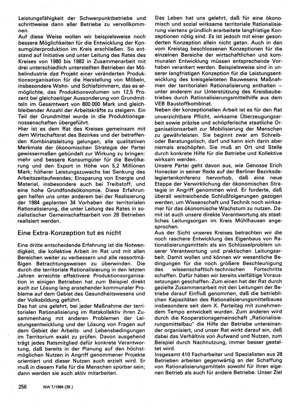 Neuer Weg (NW), Organ des Zentralkomitees (ZK) der SED (Sozialistische Einheitspartei Deutschlands) für Fragen des Parteilebens, 39. Jahrgang [Deutsche Demokratische Republik (DDR)] 1984, Seite 256 (NW ZK SED DDR 1984, S. 256)
