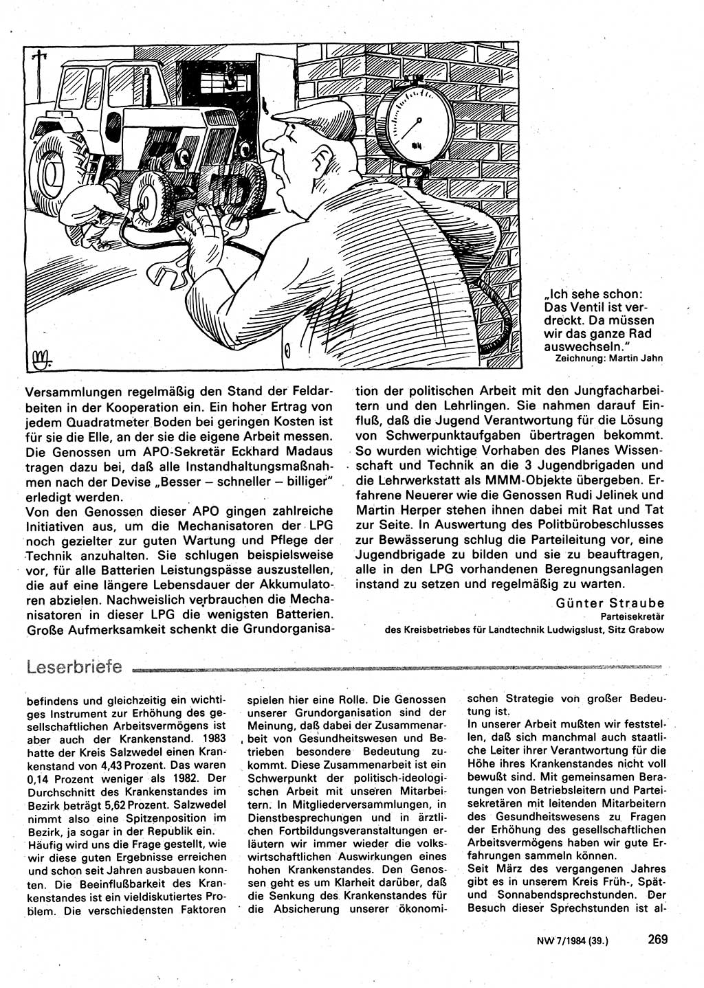 Neuer Weg (NW), Organ des Zentralkomitees (ZK) der SED (Sozialistische Einheitspartei Deutschlands) für Fragen des Parteilebens, 39. Jahrgang [Deutsche Demokratische Republik (DDR)] 1984, Seite 269 (NW ZK SED DDR 1984, S. 269)