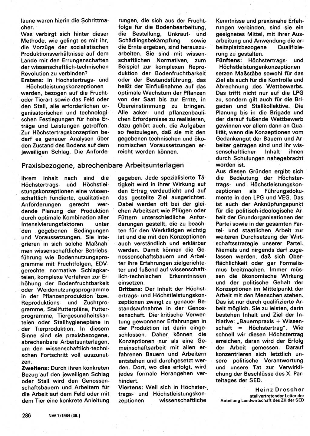Neuer Weg (NW), Organ des Zentralkomitees (ZK) der SED (Sozialistische Einheitspartei Deutschlands) für Fragen des Parteilebens, 39. Jahrgang [Deutsche Demokratische Republik (DDR)] 1984, Seite 286 (NW ZK SED DDR 1984, S. 286)