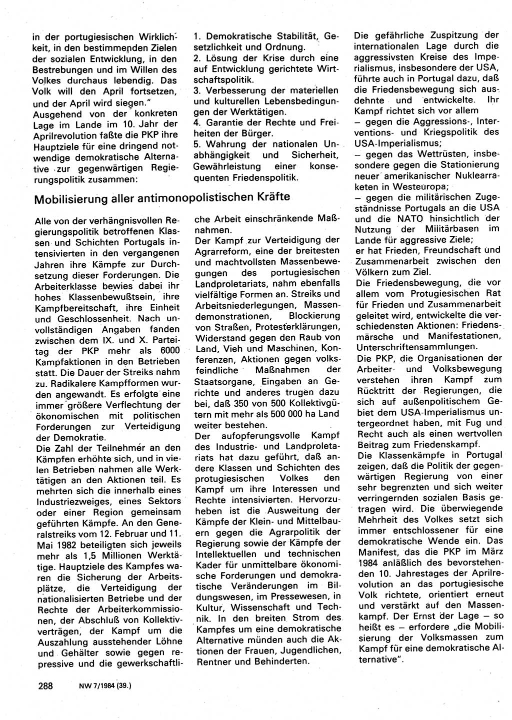 Neuer Weg (NW), Organ des Zentralkomitees (ZK) der SED (Sozialistische Einheitspartei Deutschlands) für Fragen des Parteilebens, 39. Jahrgang [Deutsche Demokratische Republik (DDR)] 1984, Seite 288 (NW ZK SED DDR 1984, S. 288)