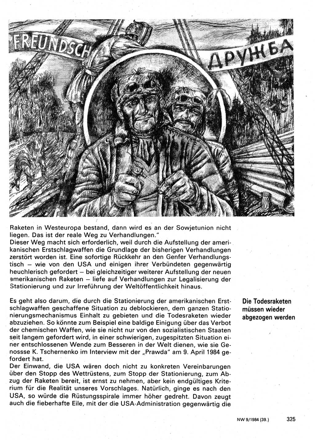 Neuer Weg (NW), Organ des Zentralkomitees (ZK) der SED (Sozialistische Einheitspartei Deutschlands) für Fragen des Parteilebens, 39. Jahrgang [Deutsche Demokratische Republik (DDR)] 1984, Seite 325 (NW ZK SED DDR 1984, S. 325)