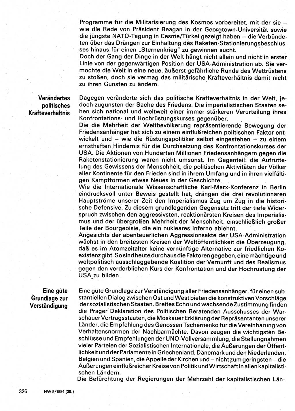 Neuer Weg (NW), Organ des Zentralkomitees (ZK) der SED (Sozialistische Einheitspartei Deutschlands) für Fragen des Parteilebens, 39. Jahrgang [Deutsche Demokratische Republik (DDR)] 1984, Seite 326 (NW ZK SED DDR 1984, S. 326)