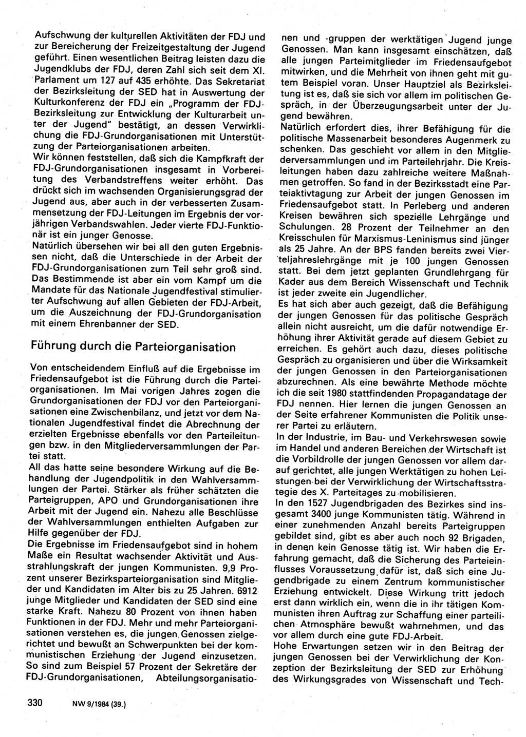 Neuer Weg (NW), Organ des Zentralkomitees (ZK) der SED (Sozialistische Einheitspartei Deutschlands) für Fragen des Parteilebens, 39. Jahrgang [Deutsche Demokratische Republik (DDR)] 1984, Seite 330 (NW ZK SED DDR 1984, S. 330)