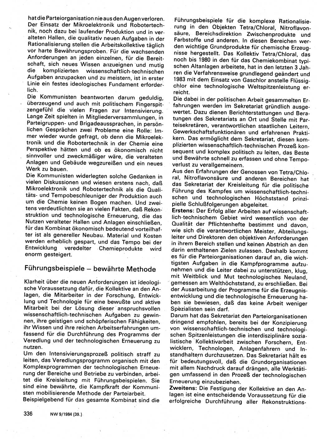 Neuer Weg (NW), Organ des Zentralkomitees (ZK) der SED (Sozialistische Einheitspartei Deutschlands) für Fragen des Parteilebens, 39. Jahrgang [Deutsche Demokratische Republik (DDR)] 1984, Seite 336 (NW ZK SED DDR 1984, S. 336)