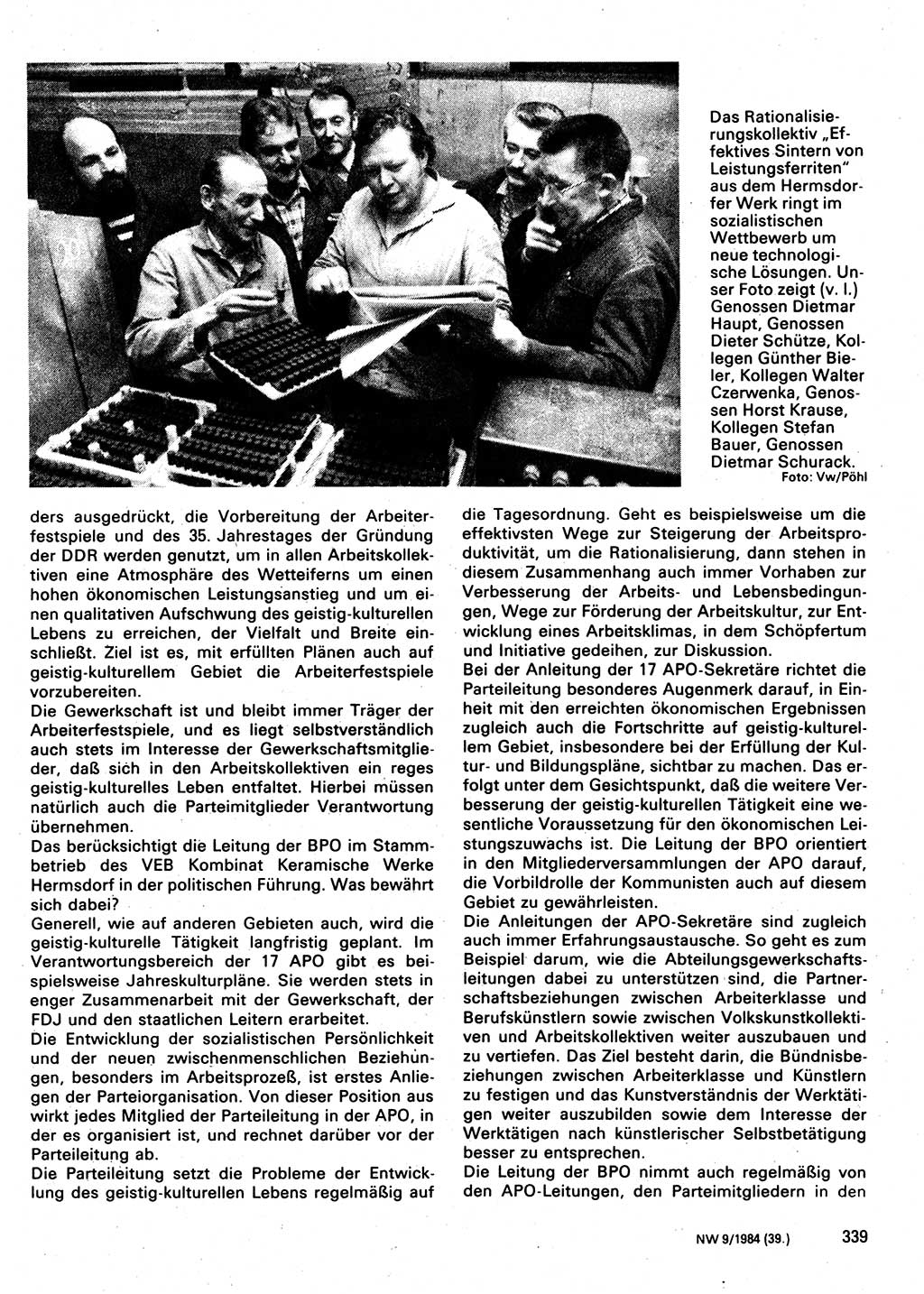 Neuer Weg (NW), Organ des Zentralkomitees (ZK) der SED (Sozialistische Einheitspartei Deutschlands) für Fragen des Parteilebens, 39. Jahrgang [Deutsche Demokratische Republik (DDR)] 1984, Seite 339 (NW ZK SED DDR 1984, S. 339)