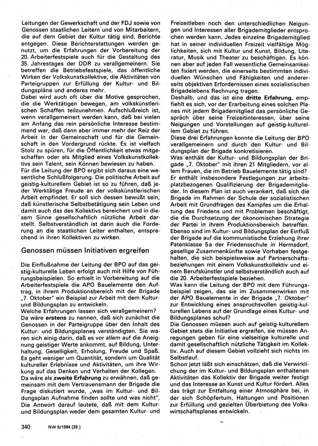 Neuer Weg (NW), Organ des Zentralkomitees (ZK) der SED (Sozialistische Einheitspartei Deutschlands) für Fragen des Parteilebens, 39. Jahrgang [Deutsche Demokratische Republik (DDR)] 1984, Seite 340 (NW ZK SED DDR 1984, S. 340)