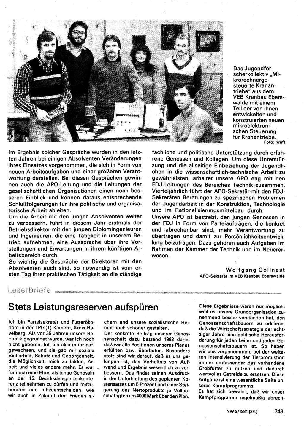 Neuer Weg (NW), Organ des Zentralkomitees (ZK) der SED (Sozialistische Einheitspartei Deutschlands) für Fragen des Parteilebens, 39. Jahrgang [Deutsche Demokratische Republik (DDR)] 1984, Seite 343 (NW ZK SED DDR 1984, S. 343)