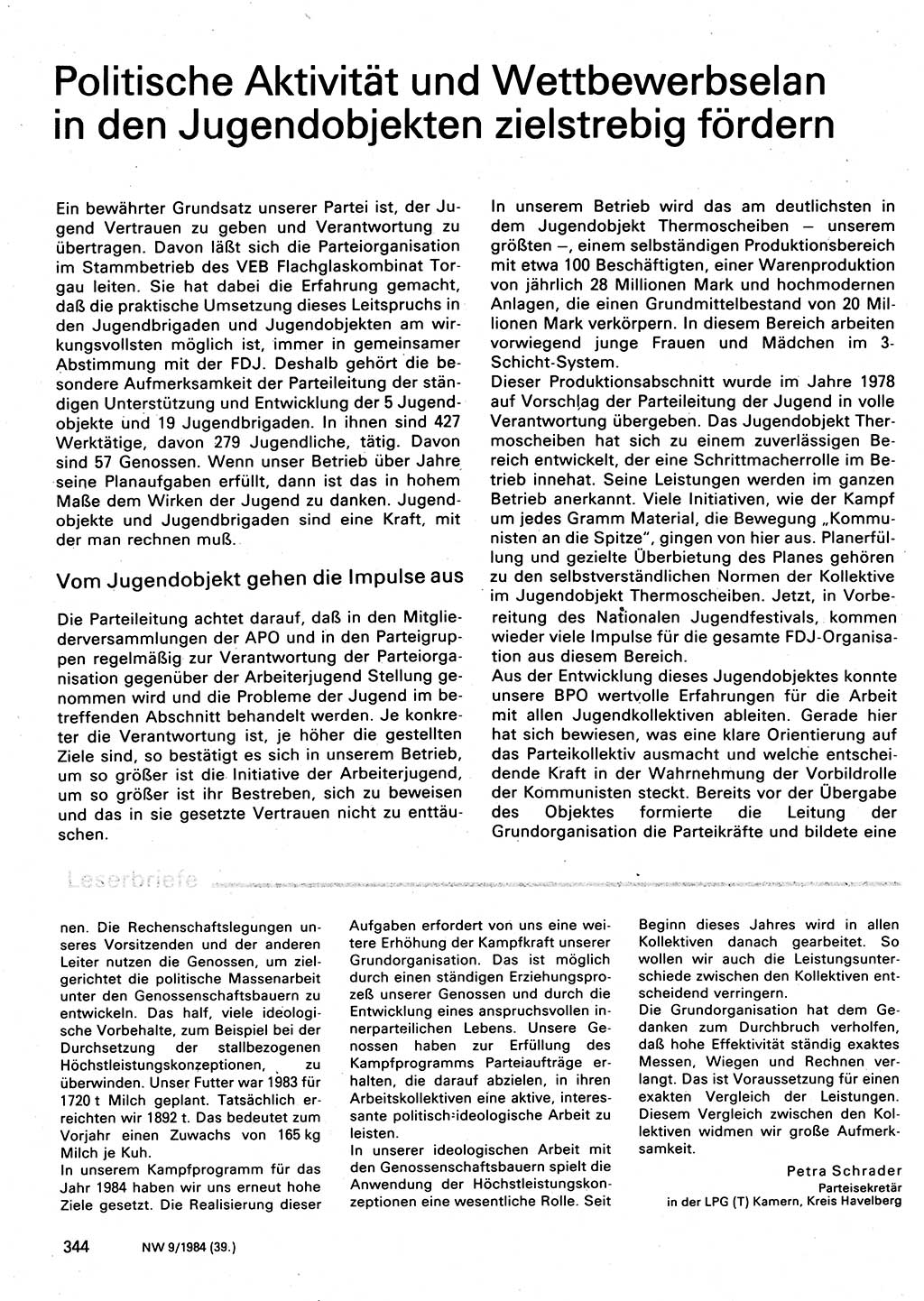 Neuer Weg (NW), Organ des Zentralkomitees (ZK) der SED (Sozialistische Einheitspartei Deutschlands) für Fragen des Parteilebens, 39. Jahrgang [Deutsche Demokratische Republik (DDR)] 1984, Seite 344 (NW ZK SED DDR 1984, S. 344)