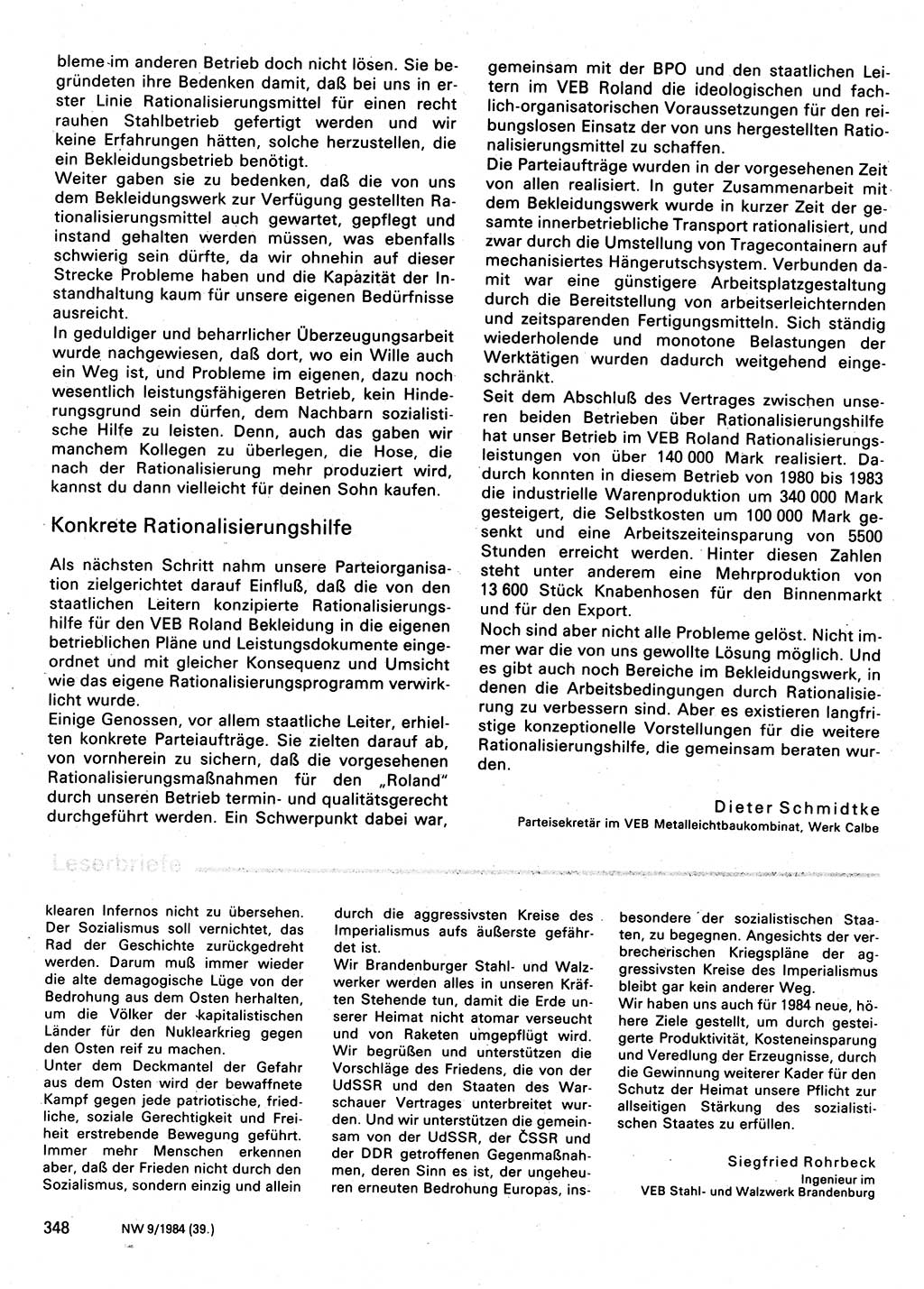 Neuer Weg (NW), Organ des Zentralkomitees (ZK) der SED (Sozialistische Einheitspartei Deutschlands) für Fragen des Parteilebens, 39. Jahrgang [Deutsche Demokratische Republik (DDR)] 1984, Seite 348 (NW ZK SED DDR 1984, S. 348)