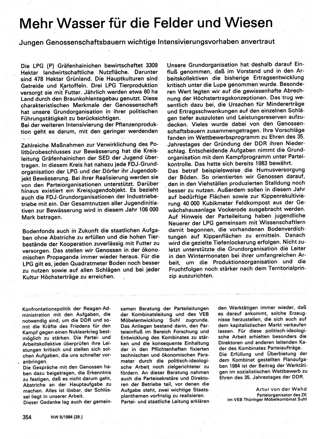 Neuer Weg (NW), Organ des Zentralkomitees (ZK) der SED (Sozialistische Einheitspartei Deutschlands) für Fragen des Parteilebens, 39. Jahrgang [Deutsche Demokratische Republik (DDR)] 1984, Seite 354 (NW ZK SED DDR 1984, S. 354)