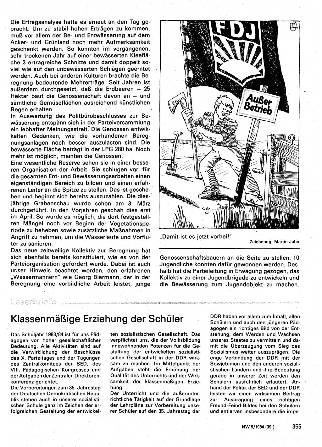 Neuer Weg (NW), Organ des Zentralkomitees (ZK) der SED (Sozialistische Einheitspartei Deutschlands) für Fragen des Parteilebens, 39. Jahrgang [Deutsche Demokratische Republik (DDR)] 1984, Seite 355 (NW ZK SED DDR 1984, S. 355)