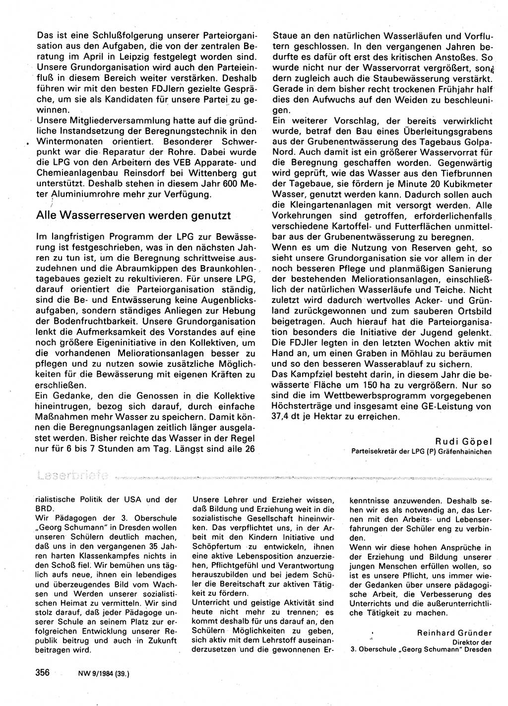 Neuer Weg (NW), Organ des Zentralkomitees (ZK) der SED (Sozialistische Einheitspartei Deutschlands) für Fragen des Parteilebens, 39. Jahrgang [Deutsche Demokratische Republik (DDR)] 1984, Seite 356 (NW ZK SED DDR 1984, S. 356)