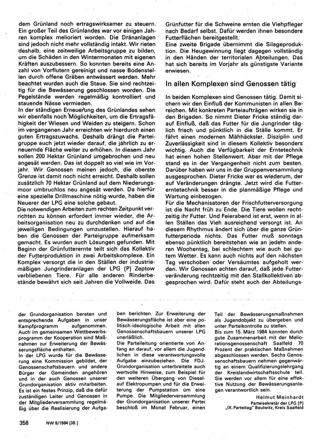 Neuer Weg (NW), Organ des Zentralkomitees (ZK) der SED (Sozialistische Einheitspartei Deutschlands) für Fragen des Parteilebens, 39. Jahrgang [Deutsche Demokratische Republik (DDR)] 1984, Seite 358 (NW ZK SED DDR 1984, S. 358)