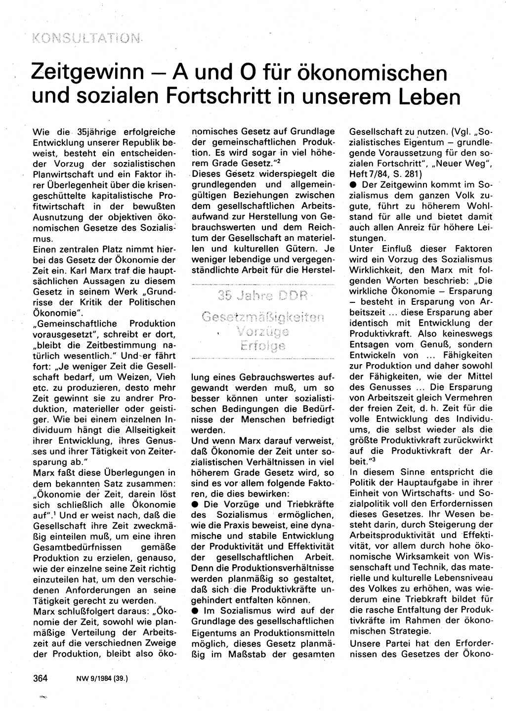 Neuer Weg (NW), Organ des Zentralkomitees (ZK) der SED (Sozialistische Einheitspartei Deutschlands) für Fragen des Parteilebens, 39. Jahrgang [Deutsche Demokratische Republik (DDR)] 1984, Seite 364 (NW ZK SED DDR 1984, S. 364)