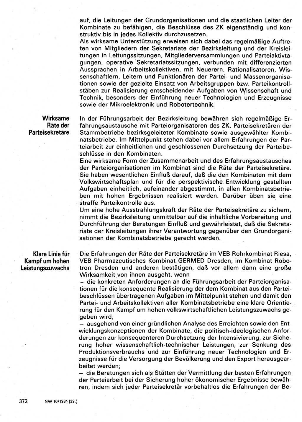 Neuer Weg (NW), Organ des Zentralkomitees (ZK) der SED (Sozialistische Einheitspartei Deutschlands) für Fragen des Parteilebens, 39. Jahrgang [Deutsche Demokratische Republik (DDR)] 1984, Seite 372 (NW ZK SED DDR 1984, S. 372)