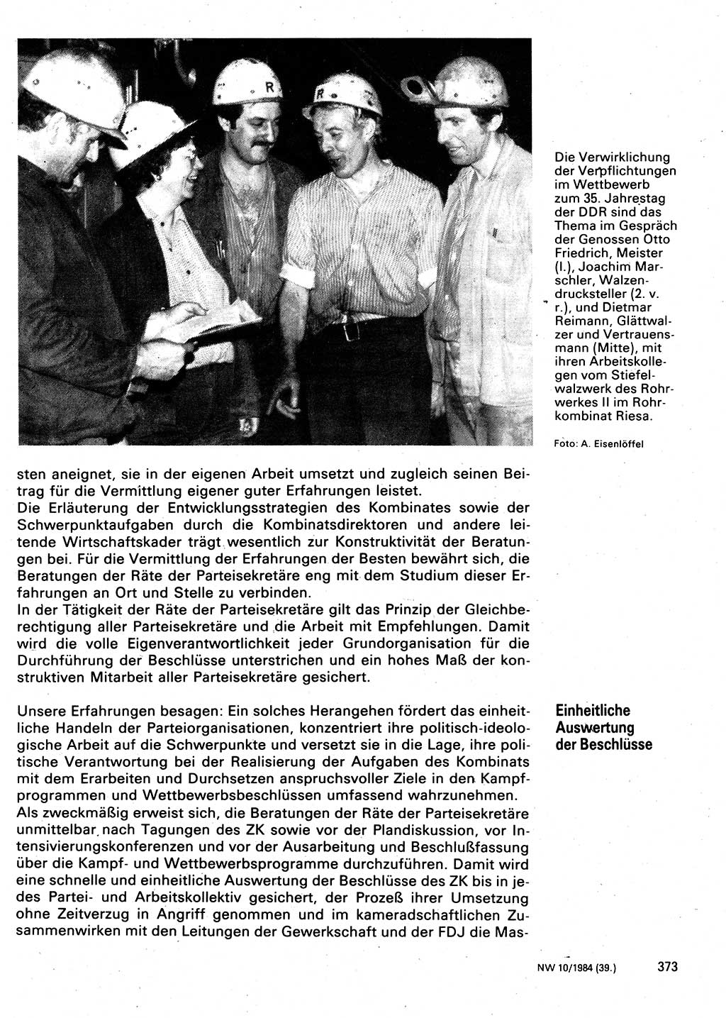 Neuer Weg (NW), Organ des Zentralkomitees (ZK) der SED (Sozialistische Einheitspartei Deutschlands) für Fragen des Parteilebens, 39. Jahrgang [Deutsche Demokratische Republik (DDR)] 1984, Seite 373 (NW ZK SED DDR 1984, S. 373)