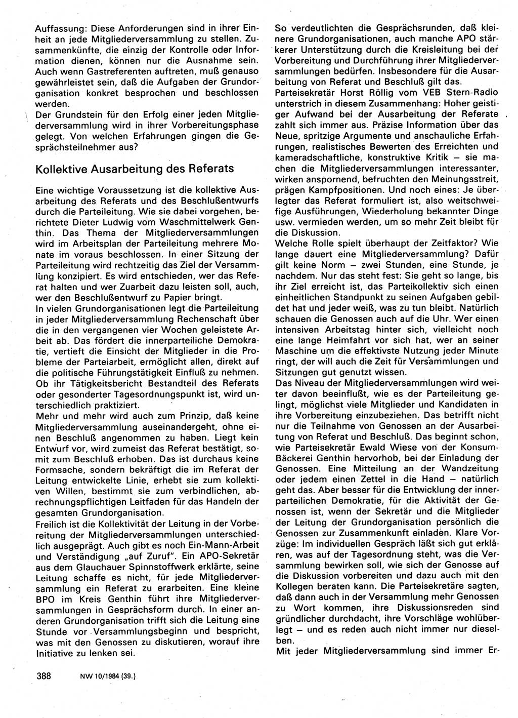 Neuer Weg (NW), Organ des Zentralkomitees (ZK) der SED (Sozialistische Einheitspartei Deutschlands) für Fragen des Parteilebens, 39. Jahrgang [Deutsche Demokratische Republik (DDR)] 1984, Seite 388 (NW ZK SED DDR 1984, S. 388)