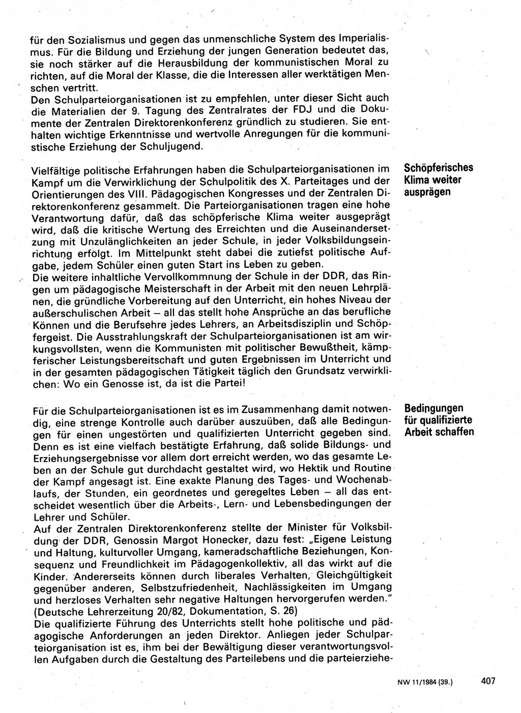 Neuer Weg (NW), Organ des Zentralkomitees (ZK) der SED (Sozialistische Einheitspartei Deutschlands) für Fragen des Parteilebens, 39. Jahrgang [Deutsche Demokratische Republik (DDR)] 1984, Seite 407 (NW ZK SED DDR 1984, S. 407)