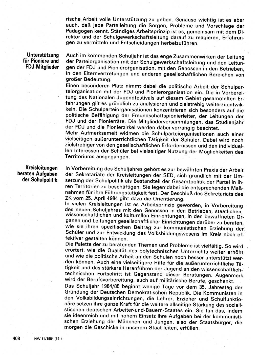 Neuer Weg (NW), Organ des Zentralkomitees (ZK) der SED (Sozialistische Einheitspartei Deutschlands) für Fragen des Parteilebens, 39. Jahrgang [Deutsche Demokratische Republik (DDR)] 1984, Seite 408 (NW ZK SED DDR 1984, S. 408)