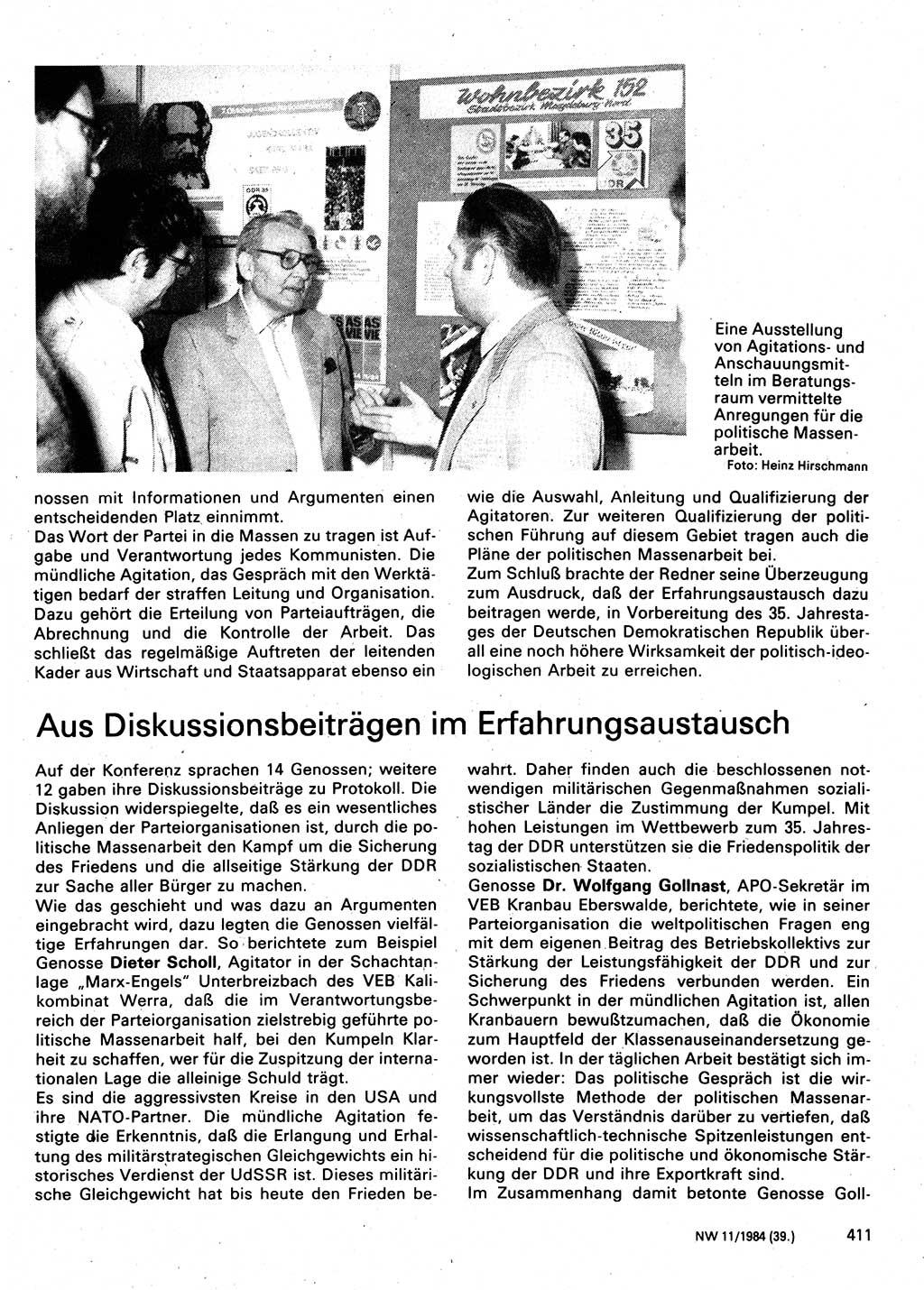 Neuer Weg (NW), Organ des Zentralkomitees (ZK) der SED (Sozialistische Einheitspartei Deutschlands) für Fragen des Parteilebens, 39. Jahrgang [Deutsche Demokratische Republik (DDR)] 1984, Seite 411 (NW ZK SED DDR 1984, S. 411)