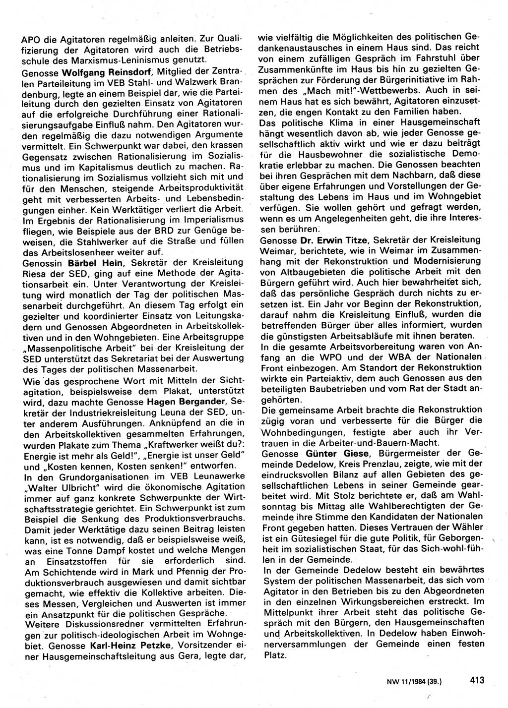 Neuer Weg (NW), Organ des Zentralkomitees (ZK) der SED (Sozialistische Einheitspartei Deutschlands) für Fragen des Parteilebens, 39. Jahrgang [Deutsche Demokratische Republik (DDR)] 1984, Seite 413 (NW ZK SED DDR 1984, S. 413)