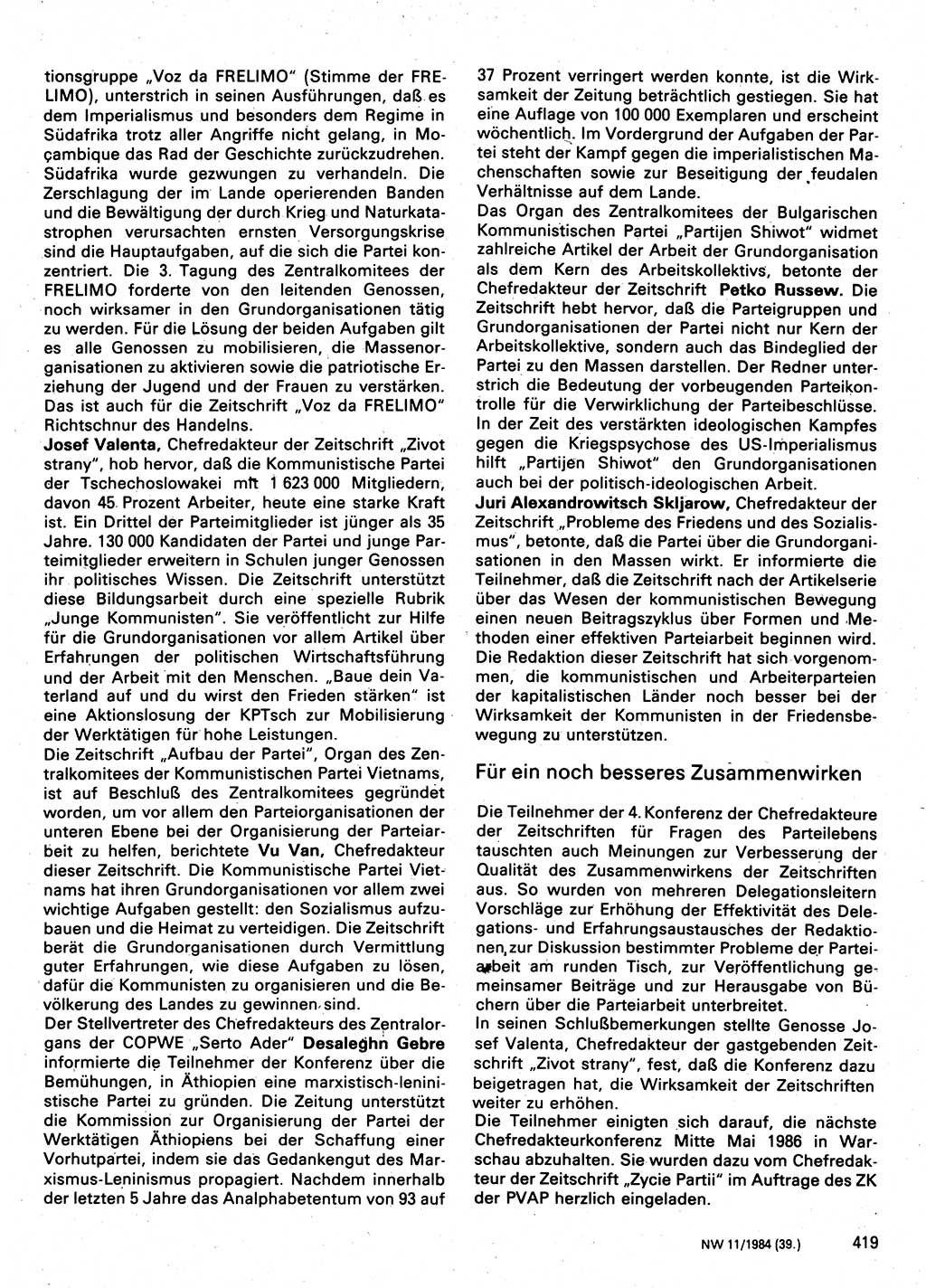 Neuer Weg (NW), Organ des Zentralkomitees (ZK) der SED (Sozialistische Einheitspartei Deutschlands) für Fragen des Parteilebens, 39. Jahrgang [Deutsche Demokratische Republik (DDR)] 1984, Seite 419 (NW ZK SED DDR 1984, S. 419)