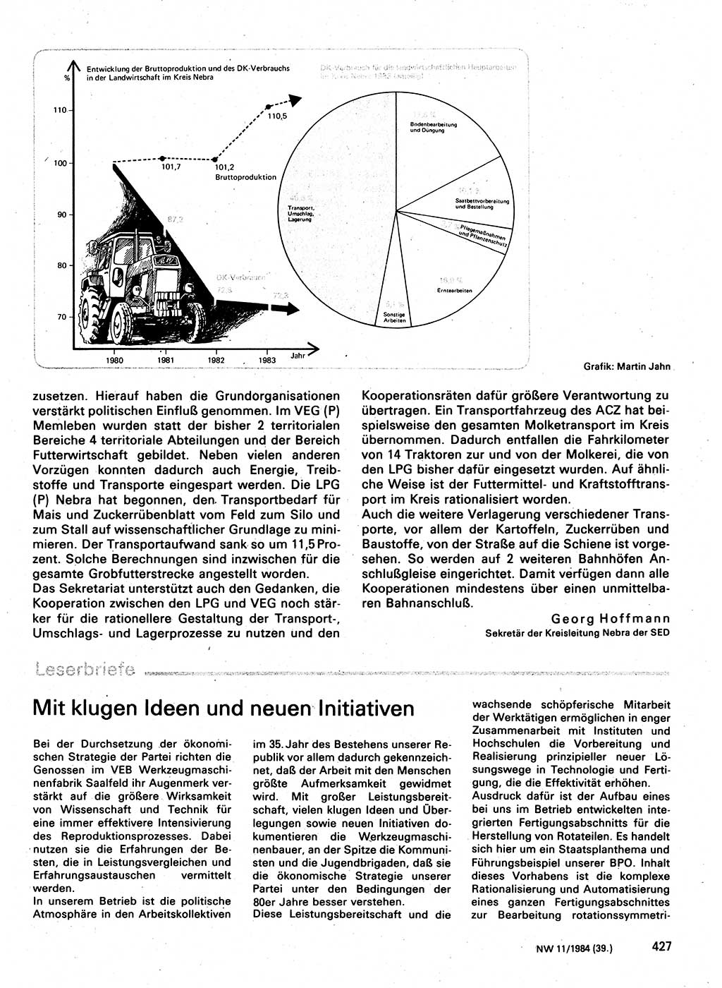 Neuer Weg (NW), Organ des Zentralkomitees (ZK) der SED (Sozialistische Einheitspartei Deutschlands) für Fragen des Parteilebens, 39. Jahrgang [Deutsche Demokratische Republik (DDR)] 1984, Seite 427 (NW ZK SED DDR 1984, S. 427)