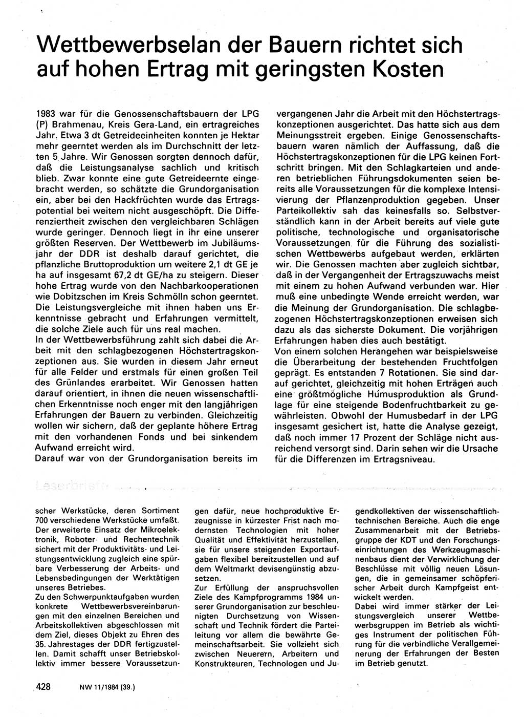 Neuer Weg (NW), Organ des Zentralkomitees (ZK) der SED (Sozialistische Einheitspartei Deutschlands) für Fragen des Parteilebens, 39. Jahrgang [Deutsche Demokratische Republik (DDR)] 1984, Seite 428 (NW ZK SED DDR 1984, S. 428)