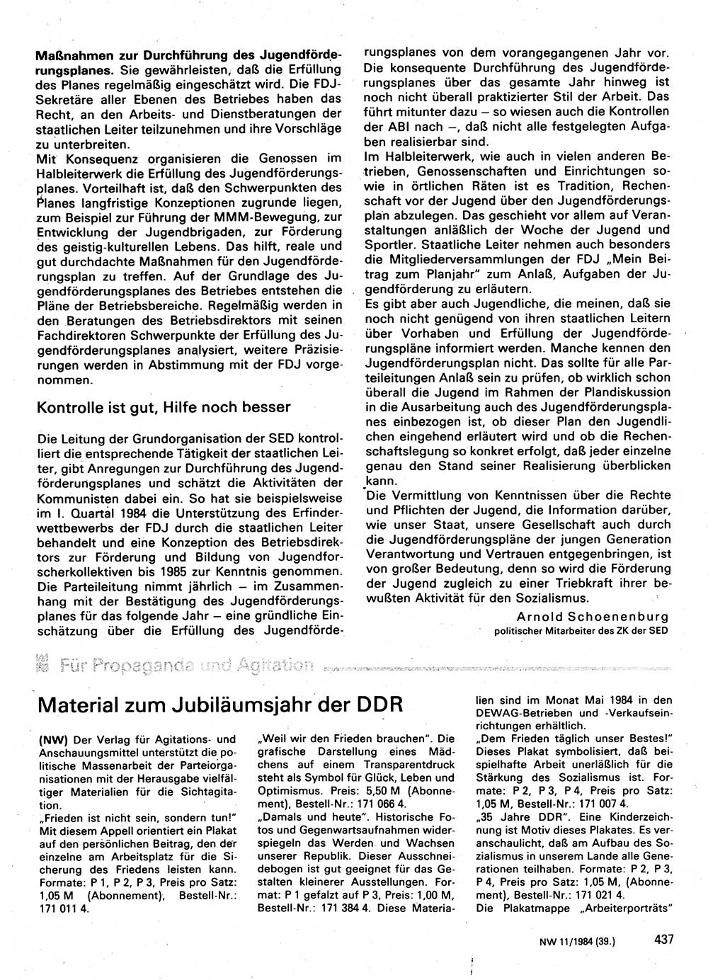 Neuer Weg (NW), Organ des Zentralkomitees (ZK) der SED (Sozialistische Einheitspartei Deutschlands) für Fragen des Parteilebens, 39. Jahrgang [Deutsche Demokratische Republik (DDR)] 1984, Seite 437 (NW ZK SED DDR 1984, S. 437)