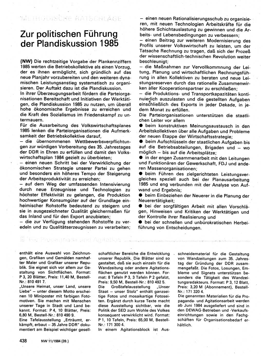 Neuer Weg (NW), Organ des Zentralkomitees (ZK) der SED (Sozialistische Einheitspartei Deutschlands) für Fragen des Parteilebens, 39. Jahrgang [Deutsche Demokratische Republik (DDR)] 1984, Seite 438 (NW ZK SED DDR 1984, S. 438)