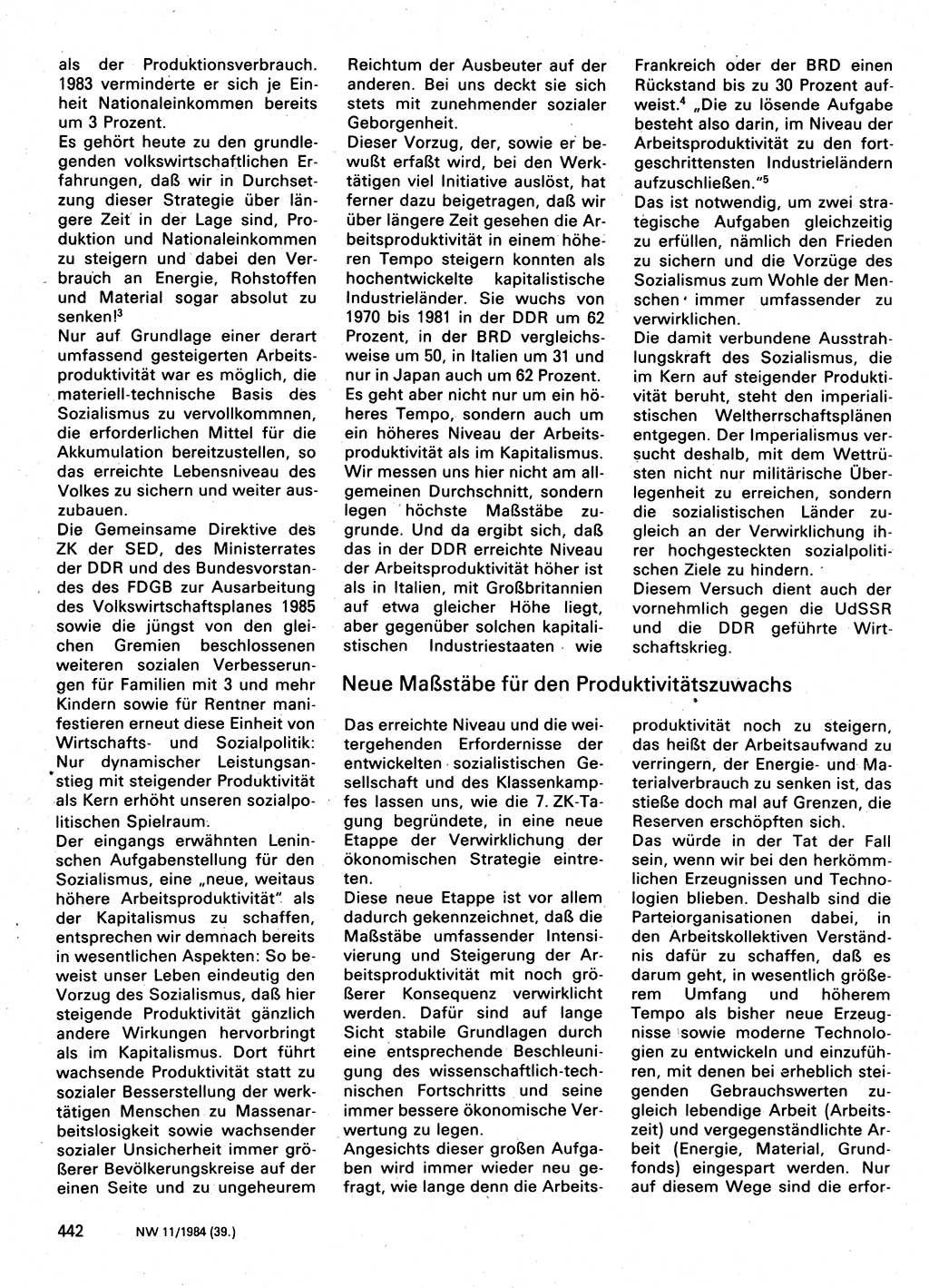 Neuer Weg (NW), Organ des Zentralkomitees (ZK) der SED (Sozialistische Einheitspartei Deutschlands) für Fragen des Parteilebens, 39. Jahrgang [Deutsche Demokratische Republik (DDR)] 1984, Seite 442 (NW ZK SED DDR 1984, S. 442)