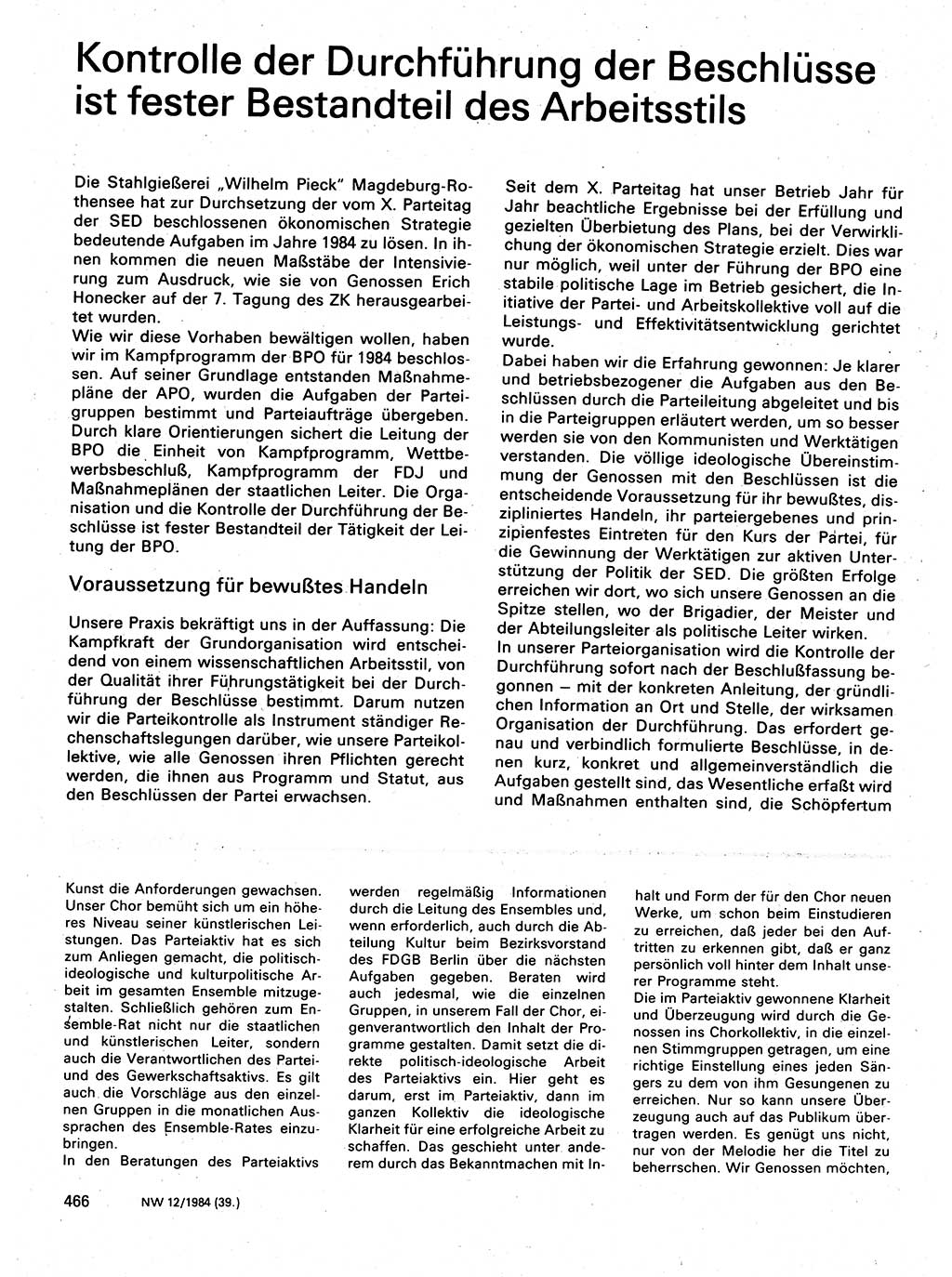 Neuer Weg (NW), Organ des Zentralkomitees (ZK) der SED (Sozialistische Einheitspartei Deutschlands) für Fragen des Parteilebens, 39. Jahrgang [Deutsche Demokratische Republik (DDR)] 1984, Seite 466 (NW ZK SED DDR 1984, S. 466)