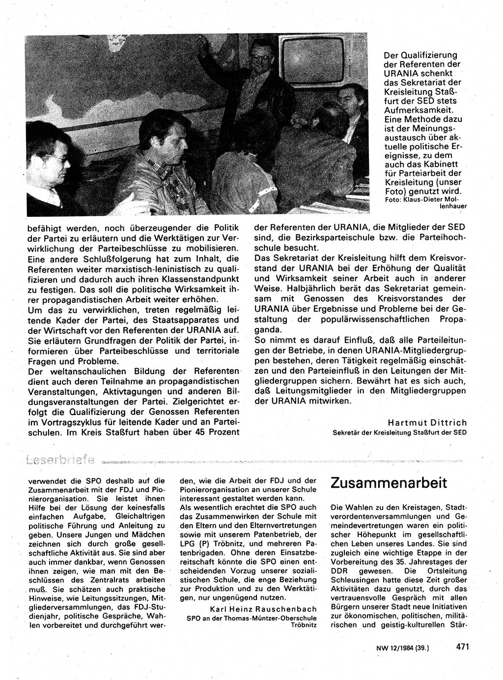 Neuer Weg (NW), Organ des Zentralkomitees (ZK) der SED (Sozialistische Einheitspartei Deutschlands) für Fragen des Parteilebens, 39. Jahrgang [Deutsche Demokratische Republik (DDR)] 1984, Seite 471 (NW ZK SED DDR 1984, S. 471)