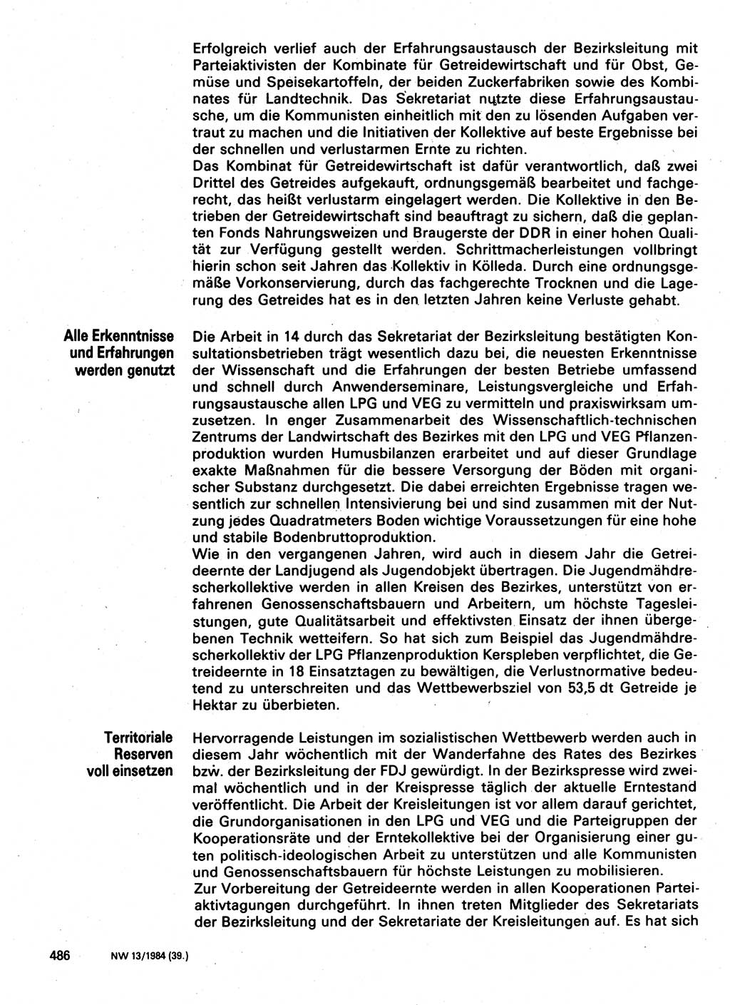 Neuer Weg (NW), Organ des Zentralkomitees (ZK) der SED (Sozialistische Einheitspartei Deutschlands) für Fragen des Parteilebens, 39. Jahrgang [Deutsche Demokratische Republik (DDR)] 1984, Seite 486 (NW ZK SED DDR 1984, S. 486)