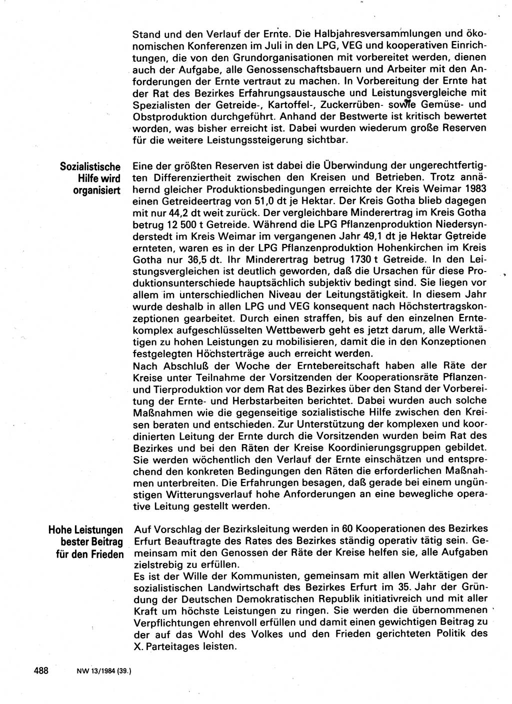 Neuer Weg (NW), Organ des Zentralkomitees (ZK) der SED (Sozialistische Einheitspartei Deutschlands) für Fragen des Parteilebens, 39. Jahrgang [Deutsche Demokratische Republik (DDR)] 1984, Seite 488 (NW ZK SED DDR 1984, S. 488)