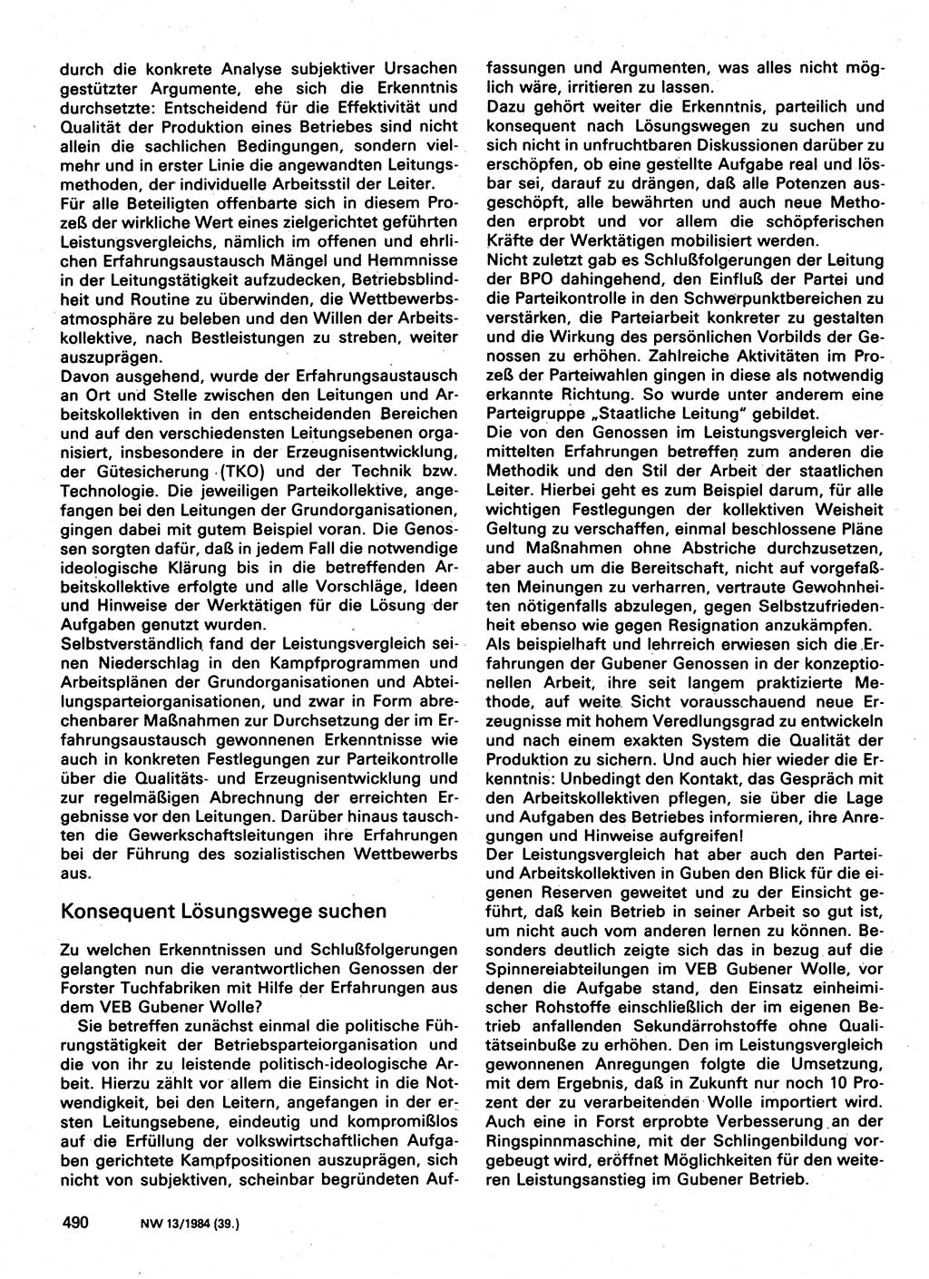 Neuer Weg (NW), Organ des Zentralkomitees (ZK) der SED (Sozialistische Einheitspartei Deutschlands) für Fragen des Parteilebens, 39. Jahrgang [Deutsche Demokratische Republik (DDR)] 1984, Seite 490 (NW ZK SED DDR 1984, S. 490)