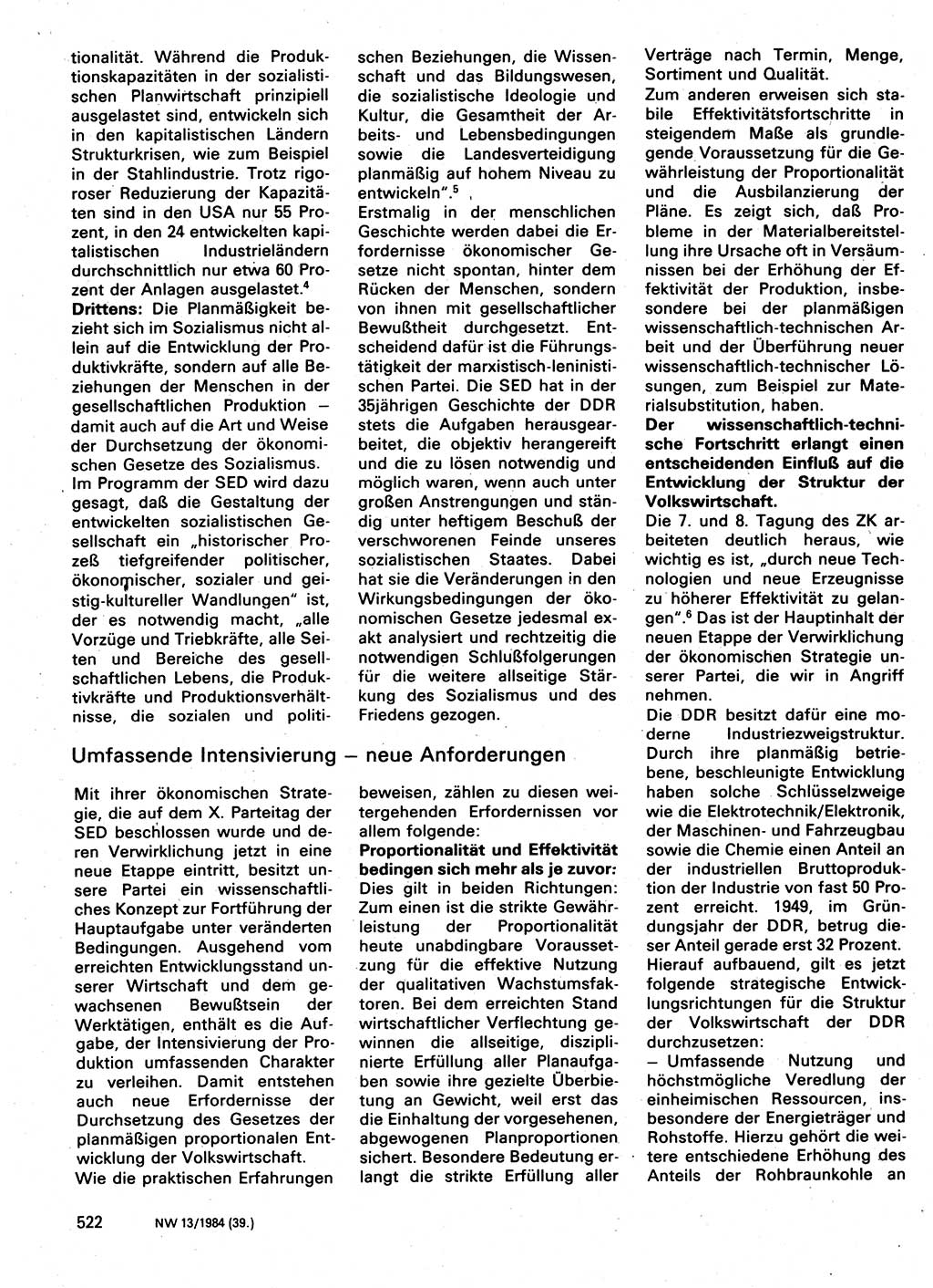 Neuer Weg (NW), Organ des Zentralkomitees (ZK) der SED (Sozialistische Einheitspartei Deutschlands) für Fragen des Parteilebens, 39. Jahrgang [Deutsche Demokratische Republik (DDR)] 1984, Seite 522 (NW ZK SED DDR 1984, S. 522)