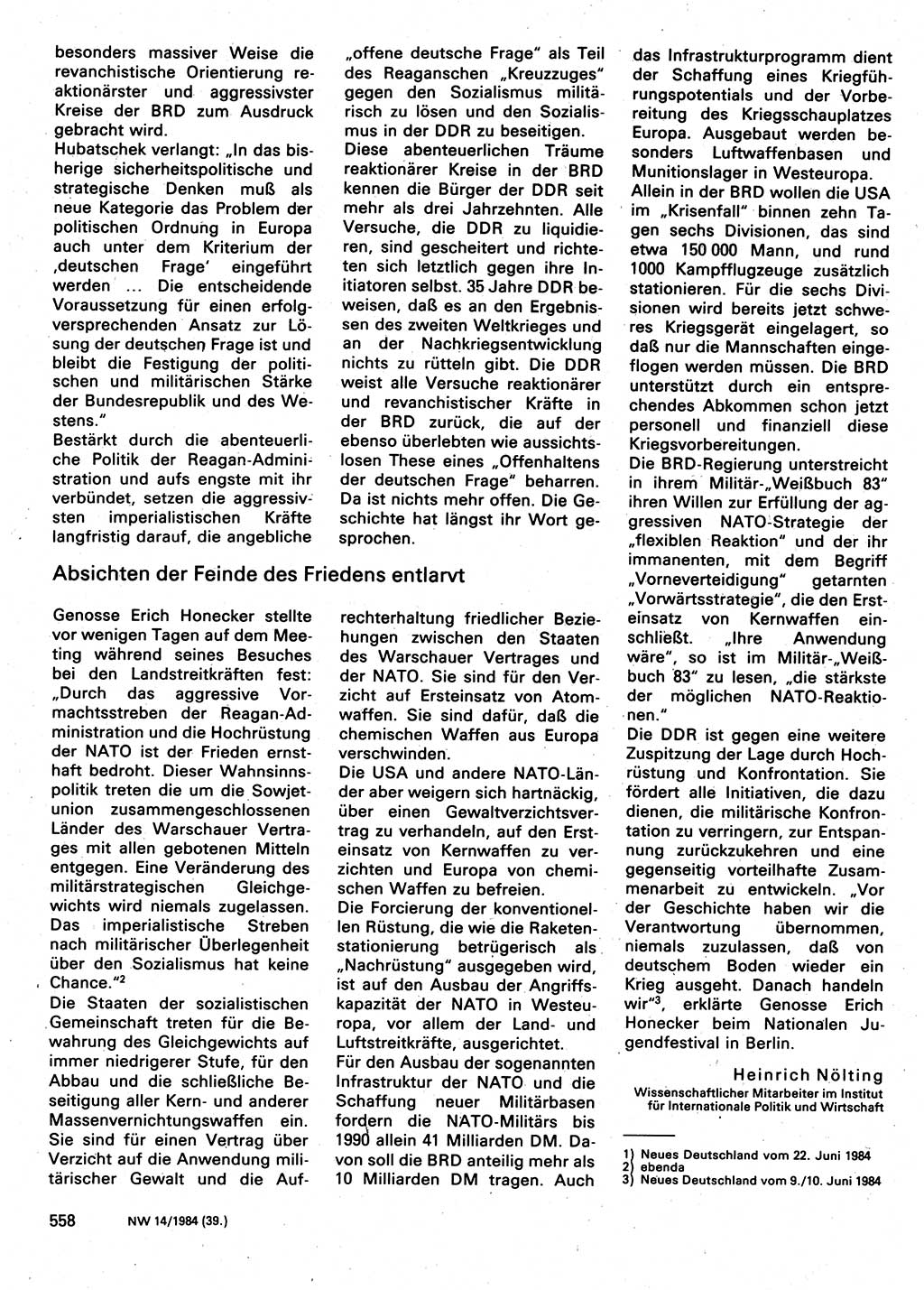 Neuer Weg (NW), Organ des Zentralkomitees (ZK) der SED (Sozialistische Einheitspartei Deutschlands) für Fragen des Parteilebens, 39. Jahrgang [Deutsche Demokratische Republik (DDR)] 1984, Seite 558 (NW ZK SED DDR 1984, S. 558)
